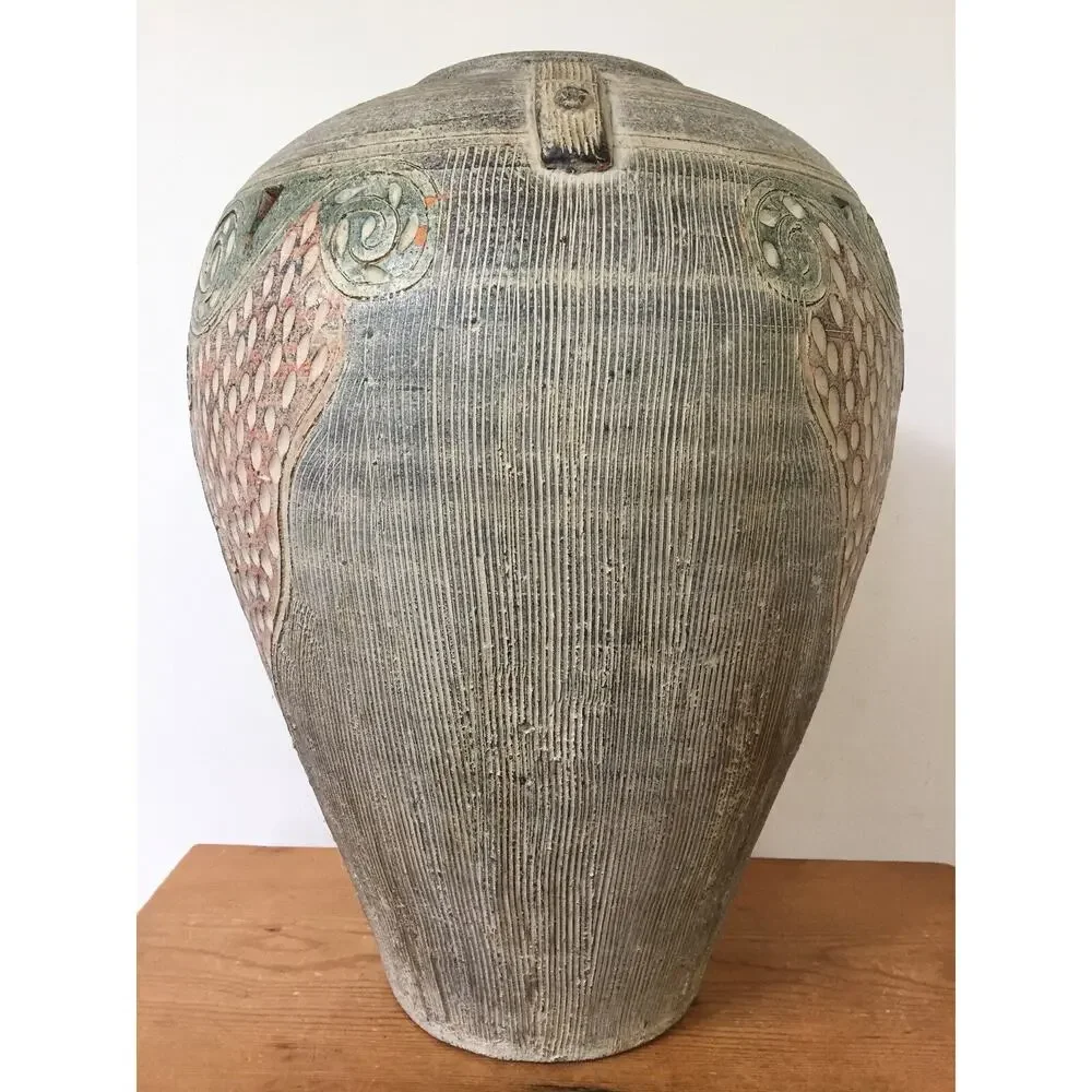 Vtg Studio Art Pottery Matte Earthenware Grecian Style Flower Floor Vase Urn 16